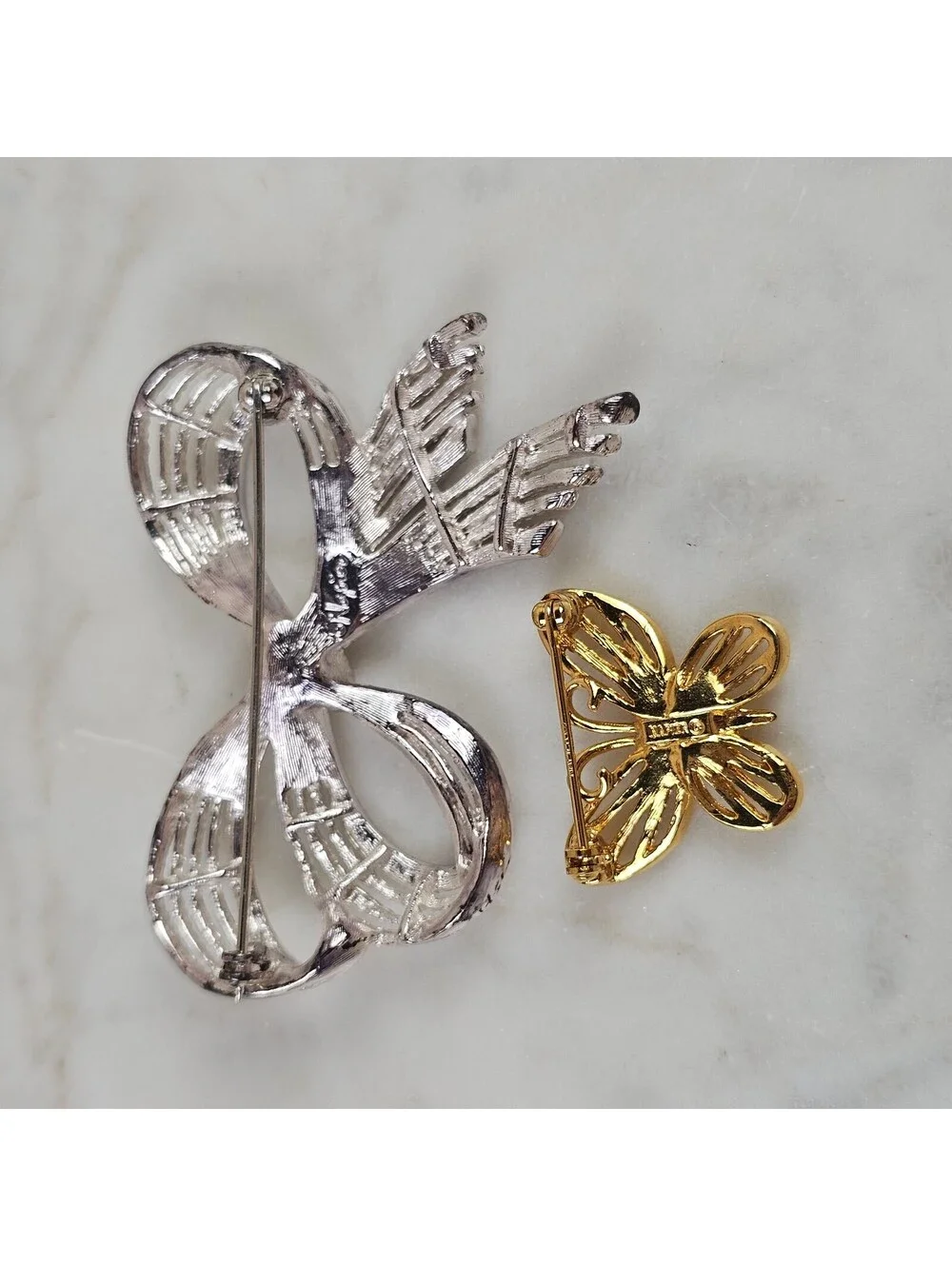 Vintage Napier Brooch Lot Silver Tone Bow Gold Butterfly Figural Pins